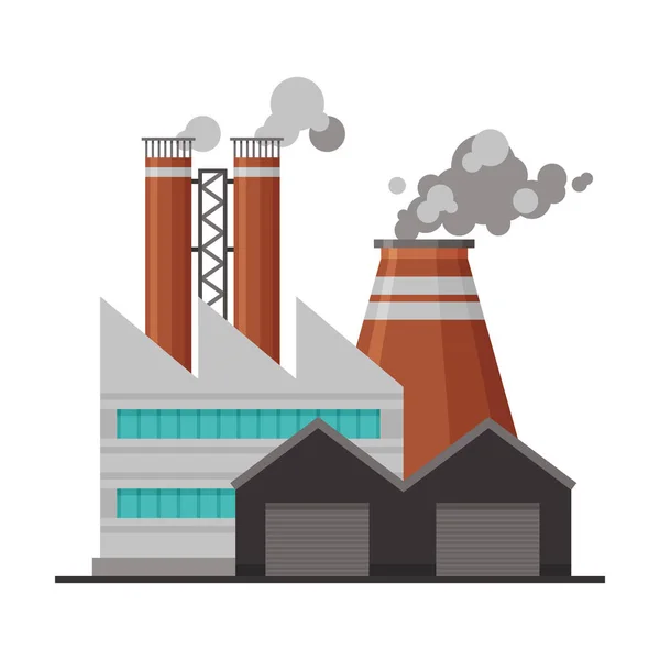Power Plant, Industrial Factory Building with Polluting Smoke, Environmental Pollution Flat Vector Illustration — Stock Vector