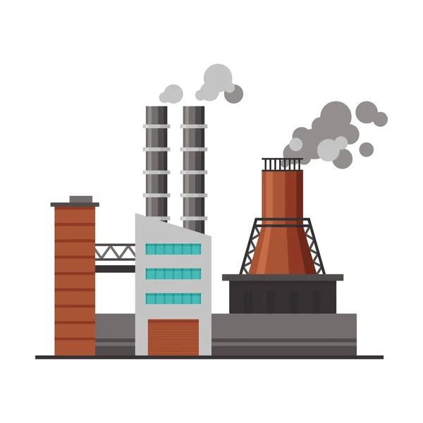 Planta química o de refinería de energía, edificio industrial de la fábrica con la ilustración plana del vector del humo — Vector de stock