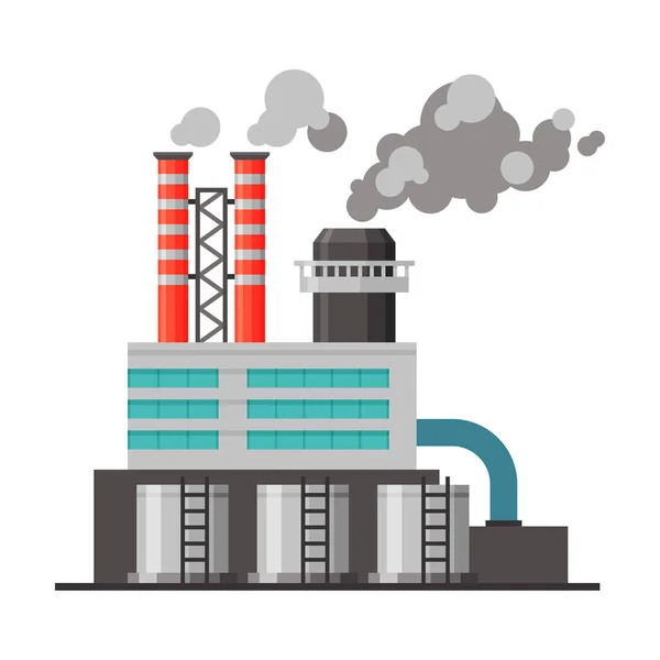 Refinery Plant, Industrial Factory Building with Smoke Flat Vector Illustration — Stock Vector