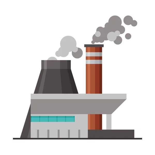 Centrale électrique, Bâtiment industriel ou station thermique avec fumée polluante, Illustration vectorielle plate — Image vectorielle