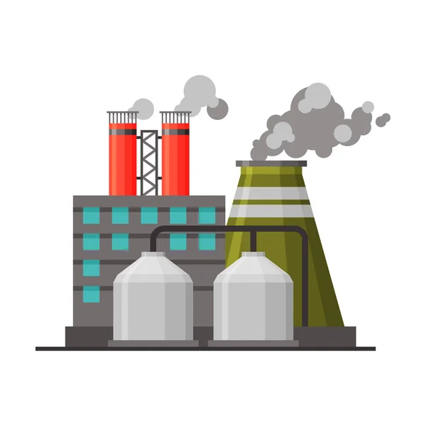 Power Chemical or Refinery Plant, Industrial Factory Building with Smoking Chimneys, Environmental Pollution Flat Vector Illustration — Stock Vector