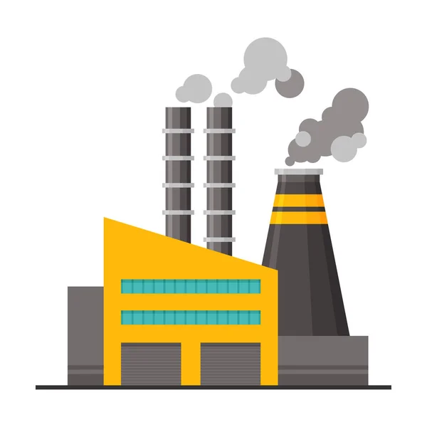 Power Plant Building with Smoking Chimneys, Environmental Pollution Flat Vector Illustration — Stock Vector