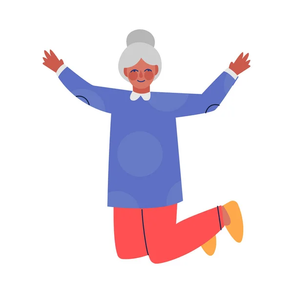 外婆高兴的跳着，快乐的老年妇女有一个有趣的病媒说明 — 图库矢量图片