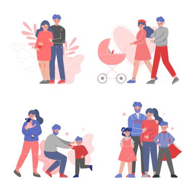 Mutlu Aileler Koleksiyonu, Aileler ve Çocukları Birlikte İyi Zaman Geçiriyorlar Vektör İllüzyonu