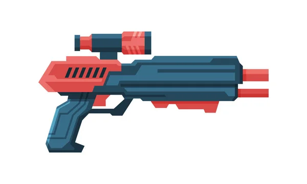 Futuristiska Space Gun Blaster, Röd och Svart Fantastisk Handgun, Raygun av Alien, Barnslig Pistol Vector Illustration — Stock vektor