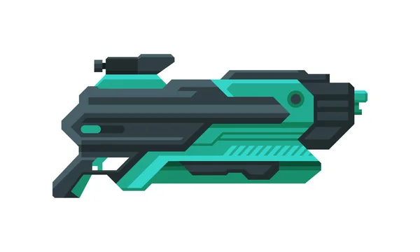 Futuristiska Space Gun Blaster, Svart och grön Fantastisk Handgun, Raygun av Alien, Barnslig Pistol Vector Illustration — Stock vektor