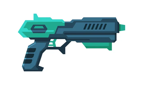 Futuristischer Gun Blaster, Grün- und Schwarzraum-Handfeuerwaffe, Raygun of Alien, Childish Pistol Vector Illustration — Stockvektor