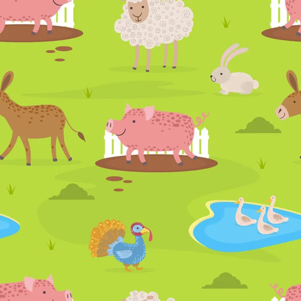 Patrón sin costura de los animales de granja, el elemento de diseño se puede utilizar para la tela, papel de envolver, ilustración del vector del sitio web — Vector de stock