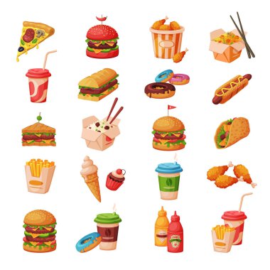 Fast Food Dishes with İçecekler ve Tatlılar Koleksiyonu, Kafe veya Restoran Menüsü Resimleri