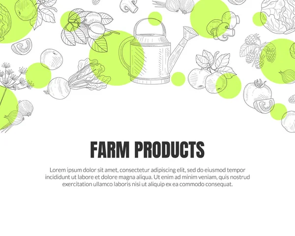 Plantilla de banner de productos agrícolas con vegetales dibujados a mano Patrón sin costura Vector Ilustración — Vector de stock