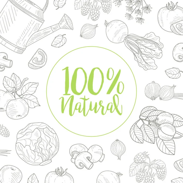 Modelo de bandeira de comida de fazenda natural com vegetais desenhados à mão Ilustração de vetor de padrão sem costura — Vetor de Stock
