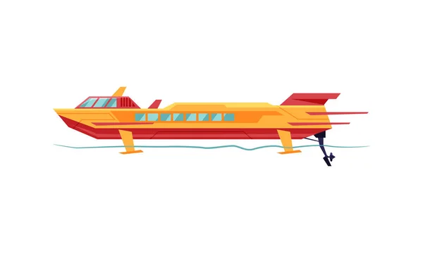 Power Boat nebo motorový člun, Orange Sailboat, Modern Nautical Motorized Transport Vector Illustration — Stockový vektor