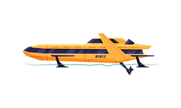 Barco de motor o lancha rápida, velero amarillo, ilustración moderna del vector del transporte motorizado náutico — Vector de stock