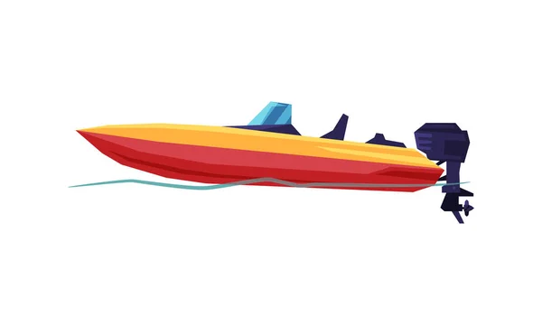 Power Boat, Motorový člun s přívěsným motorem, Moderní námořní motorové dopravní vektorové ilustrace — Stockový vektor