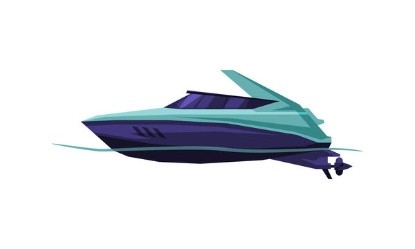 Speedboat, Modern Nautical Motorized Transport, Summer Vacation Design Element Vector Illustration