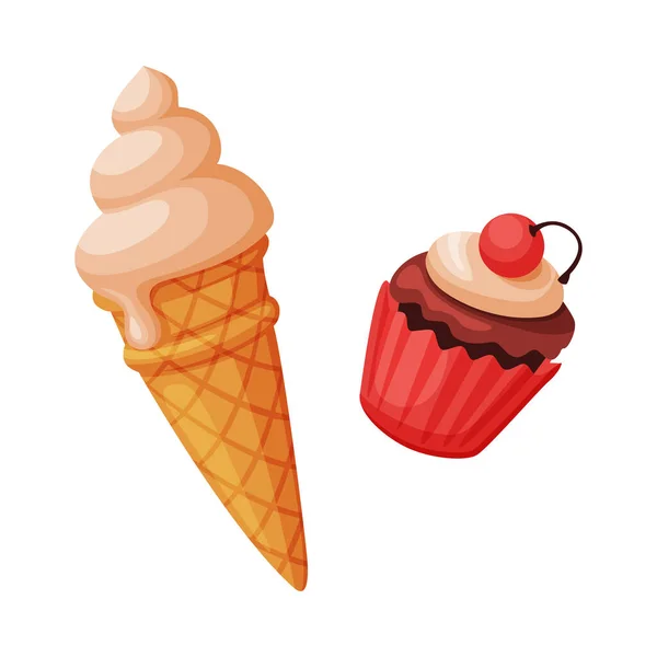 Glass och Cupcake, Sweet Delicious Desserts Vektor Illustration — Stock vektor