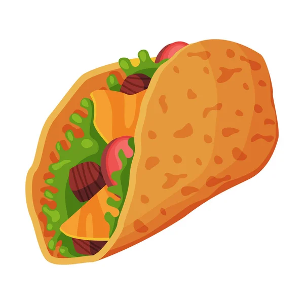 Mexikanska Taco med kött och färska grönsaker, Fast Food Meal Vector Illustration — Stock vektor