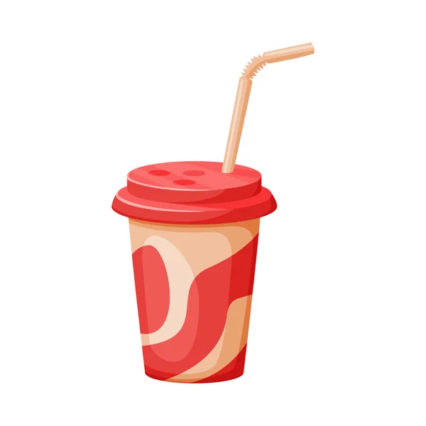Papieren Beker met stro, soda, sap of milkshake drank, Fast Food Vector Illustratie — Stockvector