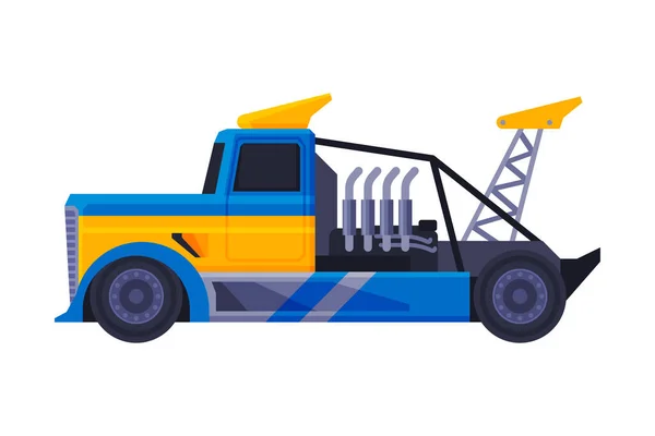 Niebieski Turbo Truck, Fast Heavy Sport Vehicle płaski wektor ilustracji — Wektor stockowy