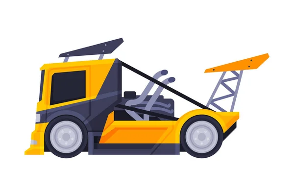 Racing Truck, Ciężki pojazd sportowy Freight Machine Flat Vector Ilustracja — Wektor stockowy