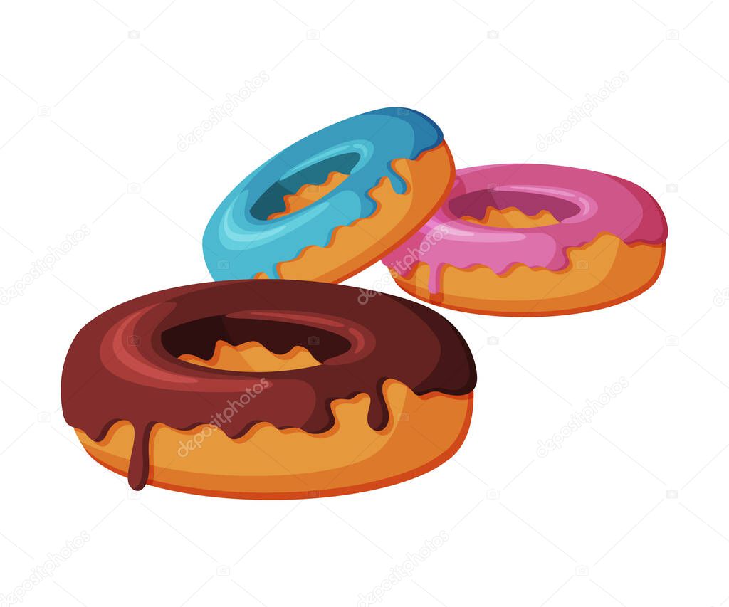 Glazed Colorful Donuts, Fast Food Meal Vector Illustration