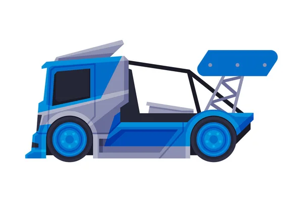 Racing Truck, Blue Fast Heavy Vehicle Freight Machine Flat Vector Illustration — Stock Vector