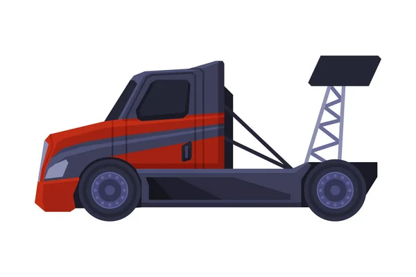 Camion de course, machine de fret lourde rapide noire et rouge Illustration vectorielle plate — Image vectorielle