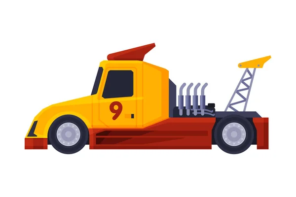 Orange Racing Turbo Truck, schnelle flache Vektor-Illustration für schwere Fahrzeuge — Stockvektor