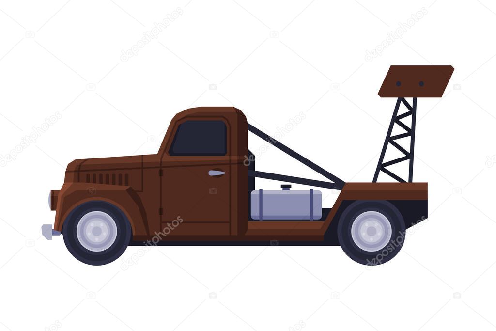Racing Pickup, Fast Vehicle Freight Machine Flat Vector Illustration