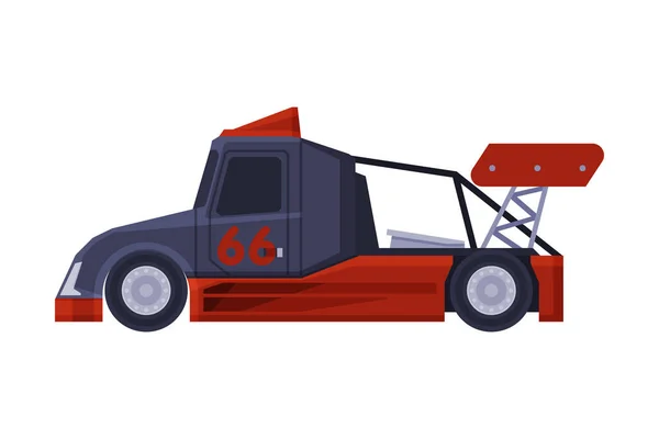 Caminhão de corrida, rápido pesado veículo esporte frete máquina plana vetor ilustração — Vetor de Stock
