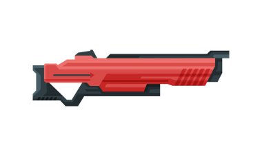 Gelecekçi Uzay Silahı Bombacısı, Kırmızı Fantastik Tabanca, Uzaylı Raygun, Çocuksu Tabanca Vektör İllüstrasyonu