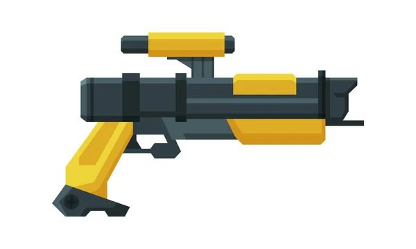 Futuristiska Space Gun Blaster, Gul och svart laserpistol, Raygun of Alien, Childish Pistol Vector Illustration — Stock vektor