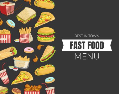 Fast Food Banner Şablonu, Menü veya Reklam Sancağı, Poster, Flyer, Broşür veya Paketleme Vektörü Resimleri
