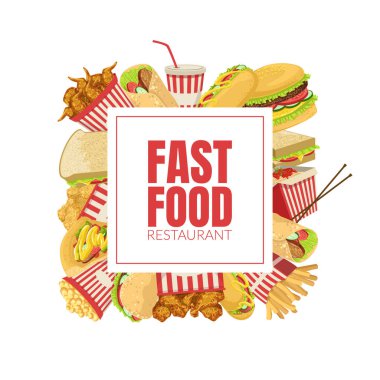 Fast Food Banner Şablonu, Menü veya Reklam Sancağı, Poster, Flyer, Broşür veya Paketleme Vektörü Resimleri