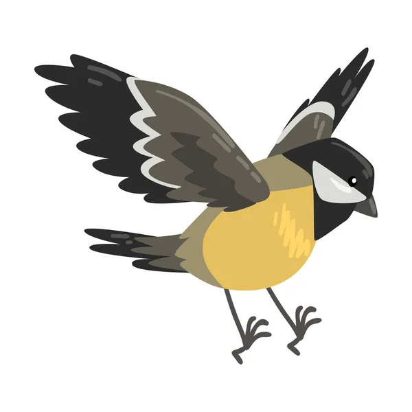 Leuke vliegende Titmouse Winter Bird, Mooie Noord Vogel Vector Illustratie — Stockvector
