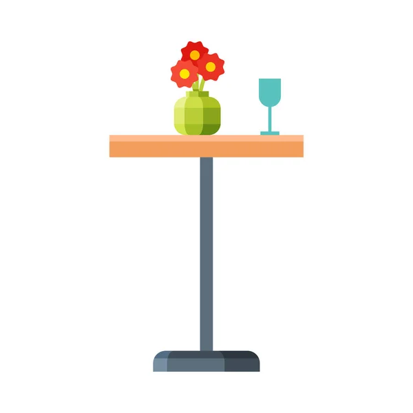 Runder Tisch mit Vase aus roten Blumen, Modernes Gartenmöbeldesign Flache Vektorillustration — Stockvektor