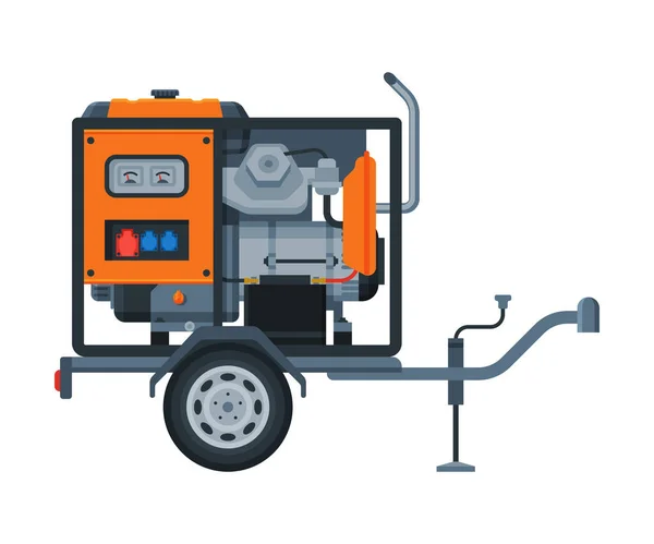 Generator Daya Portabel pada Roda, Ilustrasi Mesin Listrik Vektor - Stok Vektor