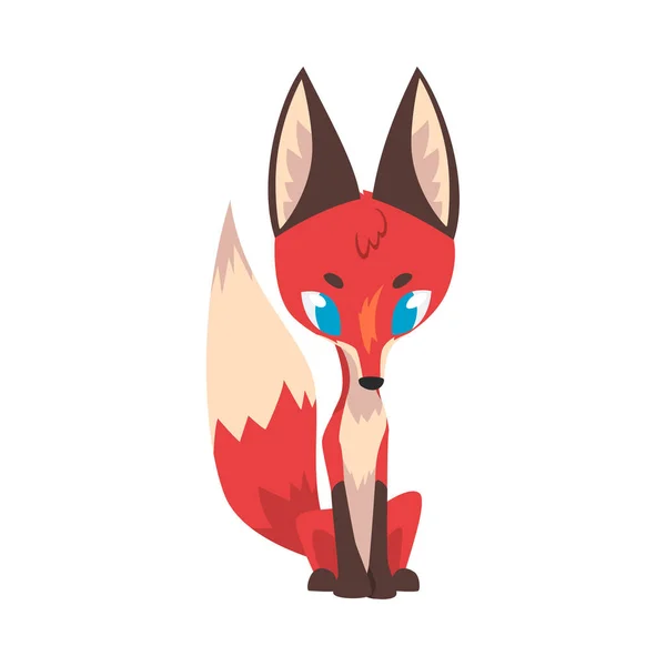 Schattig zittend klein Fox, Wild Blue Eyed Forest Animal stripfiguur, Front View Vector Illustratie — Stockvector