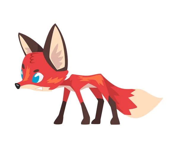 Cute Little Fox, personaje de dibujos animados de animales del bosque de ojos azules salvajes, ilustración de vectores de vista lateral — Vector de stock