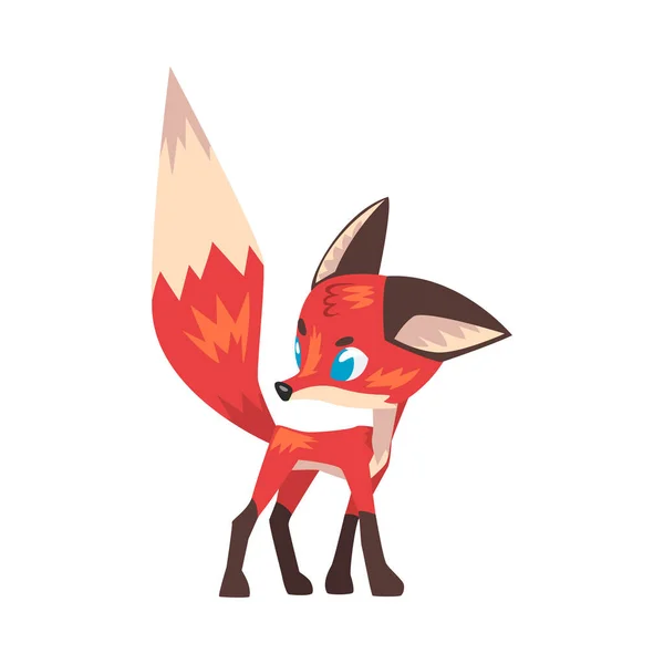 Cute Funny Little Fox, Lovely Blue Eyed Wild Forest Animal Character Vector Illustration — стоковый вектор