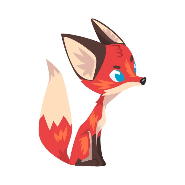 Cute Sitting Little Fox, Lovely Wild Blue Eyed Forest Animal Cartoon Character, Side View Vector Illustration — Stock Vector