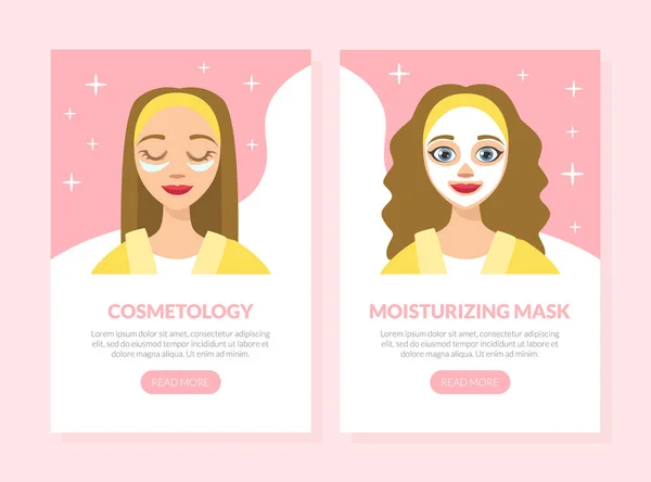 Kosmetika, Moisturizing Mask Landing Page Template, Krása, Lázně, Wellness Web Page, Mobilní aplikace, Homepage Vektorové ilustrace — Stockový vektor