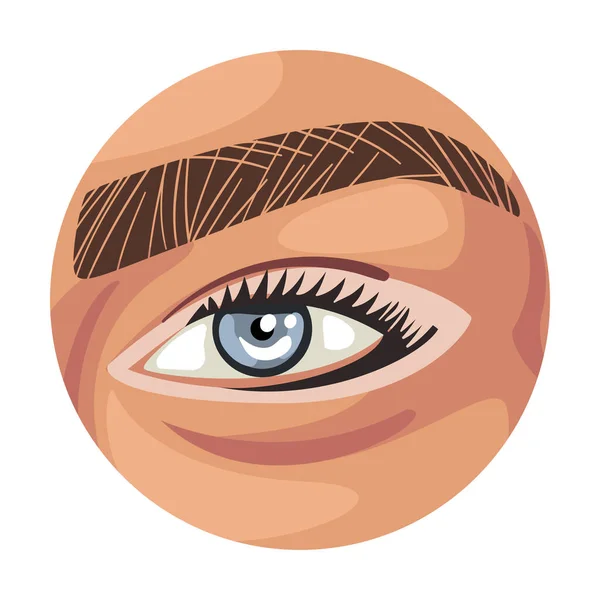 Vrouwelijk Lichtblauw Oog in de Cirkel, Deel van Human Face Vector Illustratie op Witte Achtergrond — Stockvector