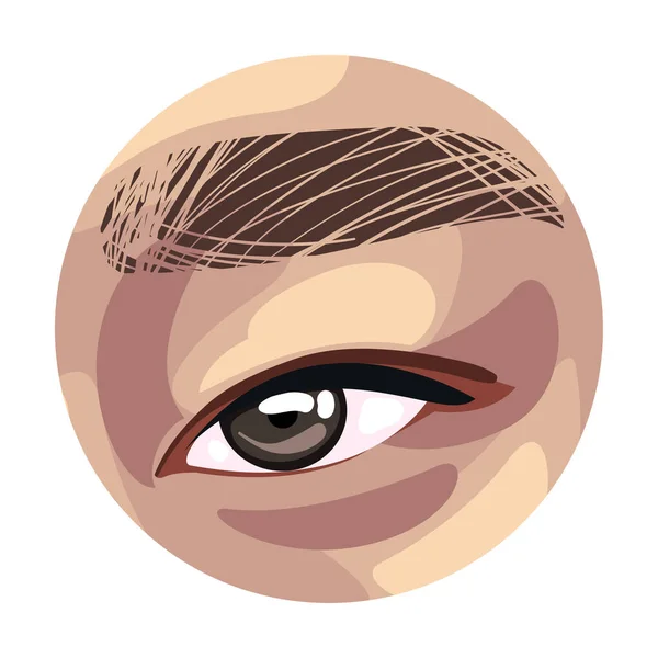 Bruin Oog in de Cirkel, Aziatische Persoon Lichaamsdeel Vector Illustratie — Stockvector