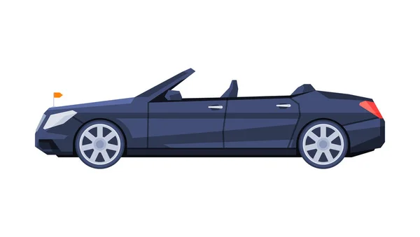 Black Cabriolet auto, guvern sau prezidențial auto, transport de afaceri de lux, vedere laterală plat vector ilustrație — Vector de stoc