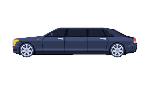 Voiture de limousine noire, Voiture présidentielle gouvernementale, Transport d'affaires de luxe, Illustration vectorielle plate de vue latérale — Image vectorielle