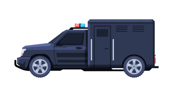 Black Cargo Delivery Van, Vehicul guvernamental, Transport de afaceri de lux, Vedere laterală Flat Vector Illustration — Vector de stoc