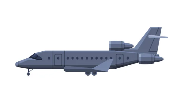 Black Airplane, Government or Presidential Vehicle, Luxury Business Transportation, Side View Flat Vector Illustration — Stok Vektör