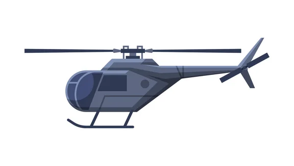 Helicóptero Negro, Vehículo Gubernamental, Transporte de Negocios de Lujo, Vista Lateral Ilustración de Vectores Planos — Vector de stock