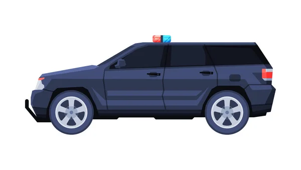 Jeep negru masina cu lumini intermitente, guvern sau prezidentiale off road vehicul, transport de afaceri de lux, vedere laterală plat vector ilustraţie — Vector de stoc